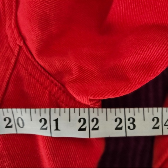 VINTAGE Distressed Deep Red Denim Jacket - Picture 5 of 8